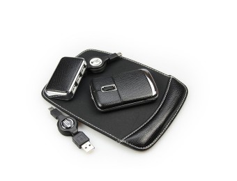 компьютерный набор: оптическая мышь/USB порт/USB диск в кожаном чехле 2 GB, черный, ) №1