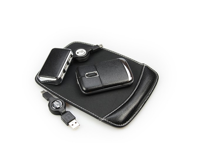 компьютерный набор: оптическая мышь/USB порт/USB диск в кожаном чехле 2 GB, черный, ) №1